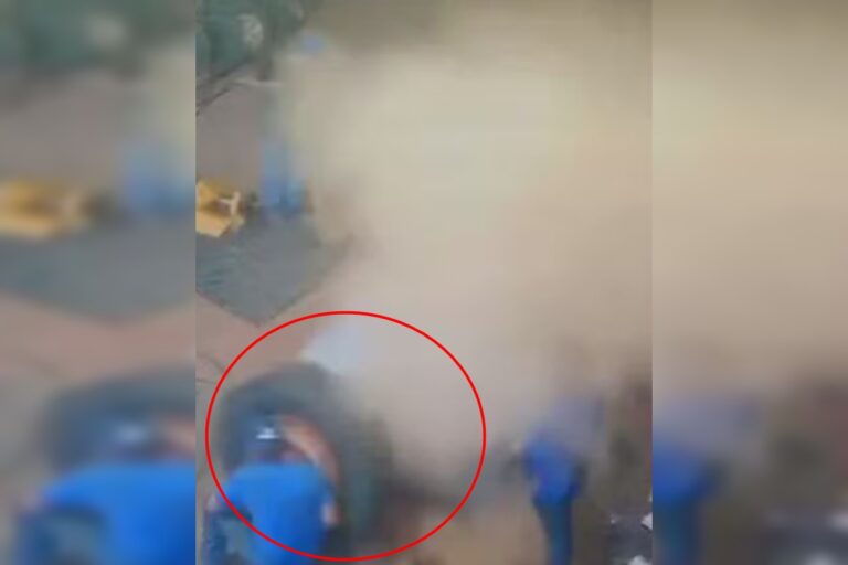 Vídeo: pneu de caminhão explode em oficina e atinge borracheiro