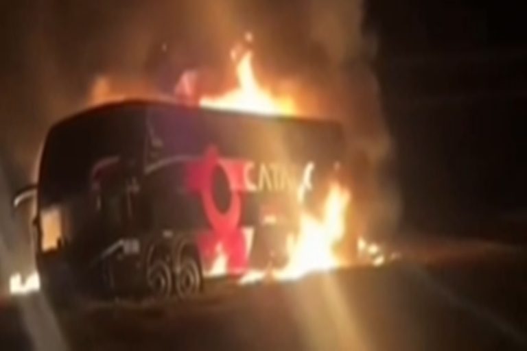Incêndio destrói ônibus interestadual na BR-040